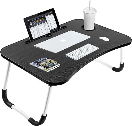 Portable Folding Laptop Desk for Bed，With iPad and Cup Holder Adjustable Lap Tray Notebook Stand， Foldable Non-Slip Legs Reading Table Tray for working，studying，camping 60x40x28cm