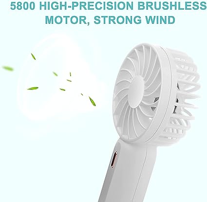 Handheld Mini Fan Battery Operated Small Personal Portable Fan Speed Adjustable USB Rechargeable Fan for Kids Girls Women Men Home Office Indoor Outdoor Travelling (White)