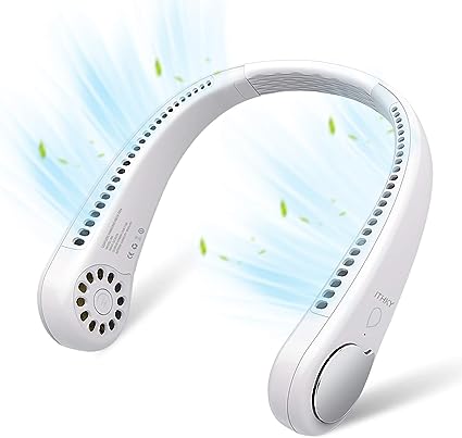 Portable Neck Fan Hands Free Bladeless Neck Fan, 360° Cooling Hanging Fan, USB Rechargeable Personal Neck Fan, Headphone Design Neck Air Conditioner with 3 Wind Speed for Outdoor Indoor (White)