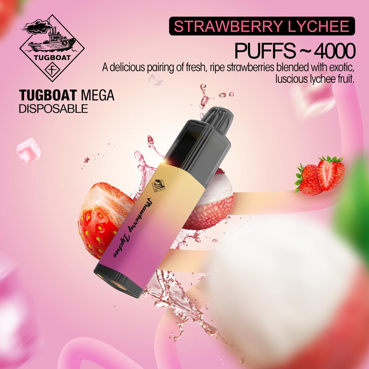 TUGBOAT MEGA DISPOSABLE STRAWBERRY LYCHEE PUFFS 4000