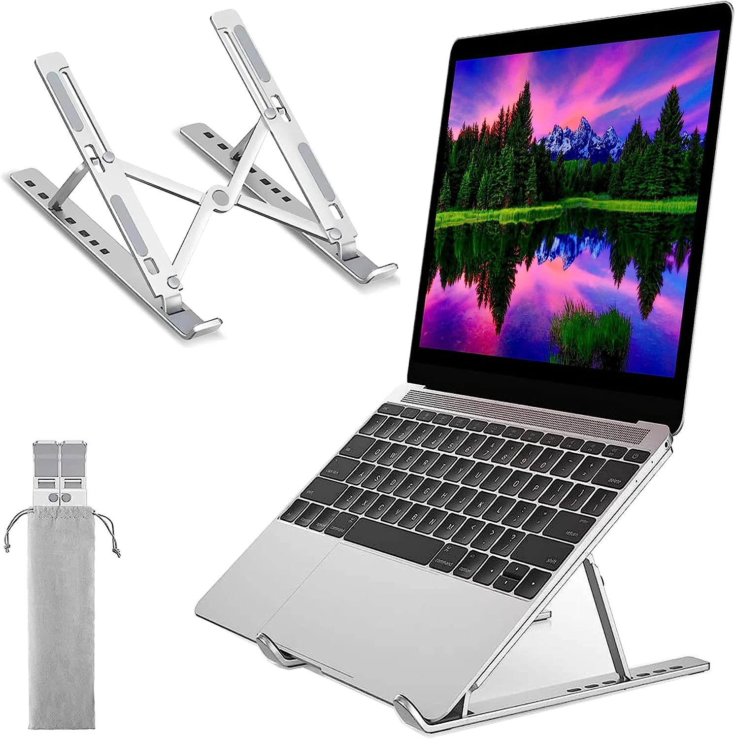 Adjustable Laptop Stand, Portable Aluminium Laptop Riser Laptop Holder for Desk, Foldable Ventilated Cooling Computer Support Stand for Apple MacBook...